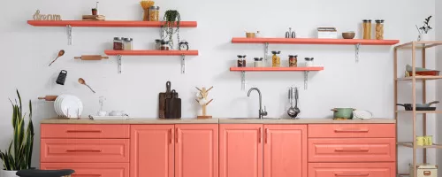 sleek design kitchen in coral pink
